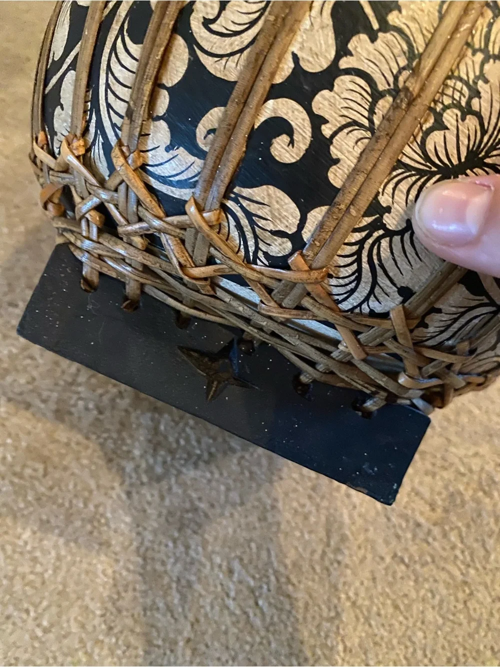 World Market Black & Cream Woven Decorative Basket with Lid
